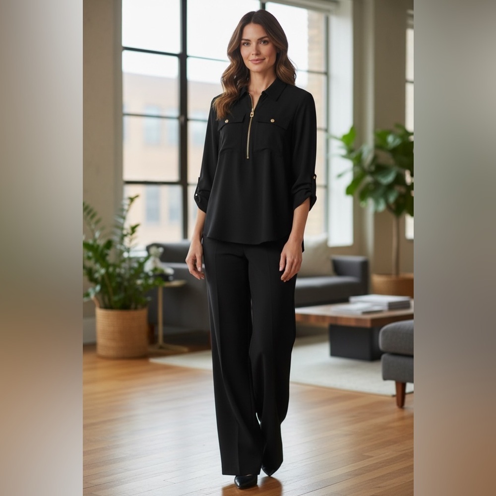 Michael Kors, Black Zip Front Blouse, Size XL